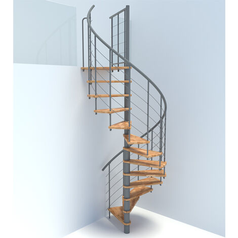platzsparende Treppe 13 Stufen - Ø 100cm - erreichbare Höhe 2.54 bis 3.05m - graue Struktur und Buchestufe - VENE100/GH-13