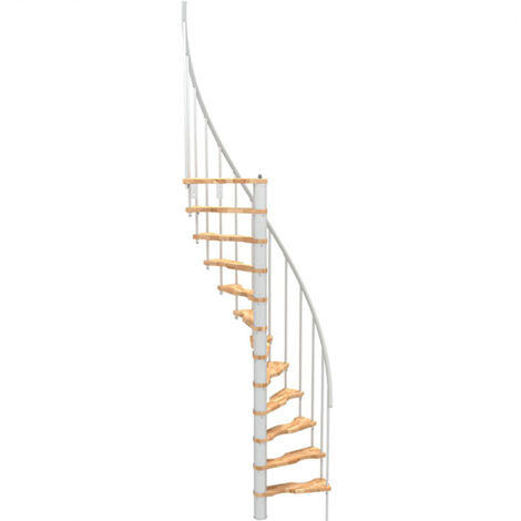 Wendeltreppe 9 Stufen - erreichbare Höhe 1.90 bis 2.35m - weiße Struktur und Buchestufe - Durchmesser 140cm - SUON140/BH-9