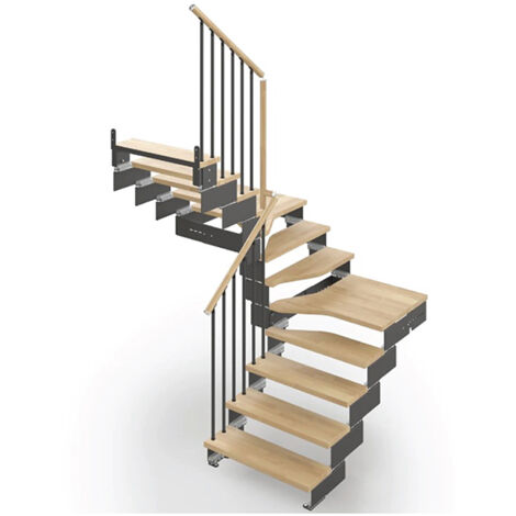 Wendeltreppe mit 10 stufenanzahl - Zu erreichend Höhe 1.93 à 2.42m - Breite 95cm - Holz und weiß - COMPO95U/SAMNAT-10