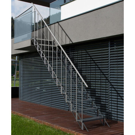 Gerade Treppe Außenbereich 6 Stufen - erreichbare Höhe 1,11 bis 1,35m - graue Struktur und graue Stufen - SUNSTEP-6