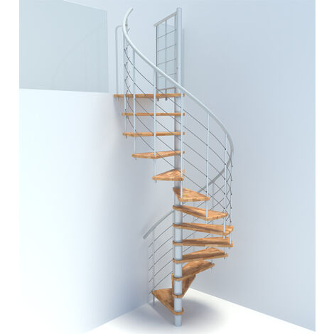 platzsparende Treppe 15 Stufen - Ø 100cm - erreichbare Höhe 3.04 bis 3.52m - weiße Struktur und Buchestufe - VENE100/BH-15