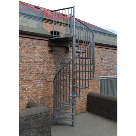 Wendeltreppe Außenbereich 13 Stufen - erreichbare Höhe 2,47 bis 3,05m - Durchmesser 1.20m - graue Struktur und graue Stufen - RONDOZINK120-S-13