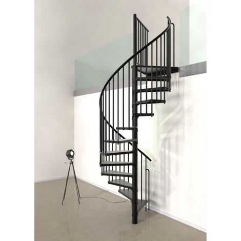 Wendeltreppe 12 Stufen - erreichbare Höhe 2.28 bis 2.82m - Durchmesser 160cm - Schwarz - RONDO160-NN-12