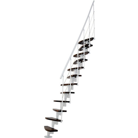 platzsparende gerade Treppe 12 Stufen - erreichbare Höhe 2.23 bis 2.94m - Breite 65cm - weiße Struktur und Nussbaumstufe - NIZZA60/I/SBMNO-12