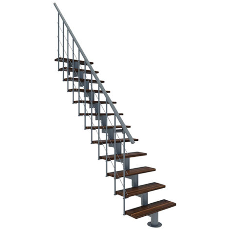 Gerade Treppe 11 Stufen - erreichbare Höhe 2.41 bis 2.88m- Breite 80cm - graue Struktur und Nussbaumstufe - COMFO80/I/GN-11