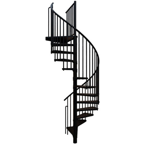 Wendeltreppe Außenbereich 10 Stufen - erreichbare Höhe 1,90 bis 2,35m - Durchmesser 1.80m - Schwarz Struktur und Schwarz Stufen - RONDOZINK180-CN-10