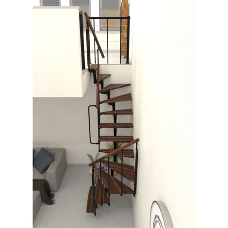 platzsparende gerade Treppe 12 Stufen - erreichbare Höhe 2.06 bis 2.81m - schwarze Struktur und Stufen in Nussbaumfarbe - JOKERT180-SNMNO-12
