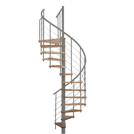Wendeltreppe 13 Stufen - Ø 140cm - Erreichbare Höhe 2.54 bis 3.05m - Grau und Buche - VENE140-SGMNAT-13