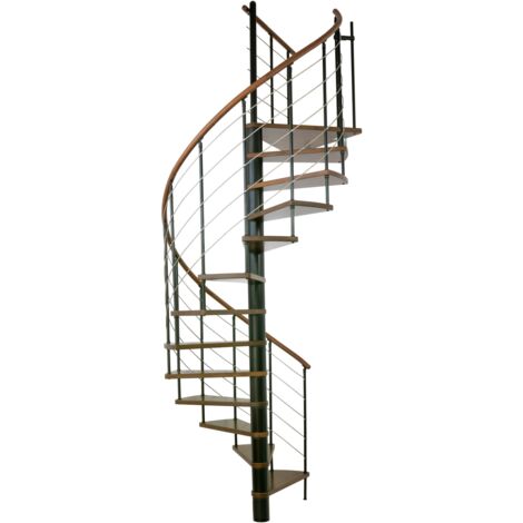 Minka Spindeltreppe Venezia Buche auf Walnuss lackiert mit Handlauf und UK in schwarz Ø120cm bis 309,4cm Geschosshöhe (1/5)