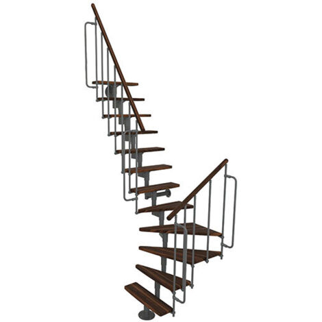 platzsparende gerade Treppe 12 Stufen - erreichbare Höhe 2.06 bis 2.81m - Graue Struktur und Walnussfarbene Stufen - JOKER-L-SGMNOY-12