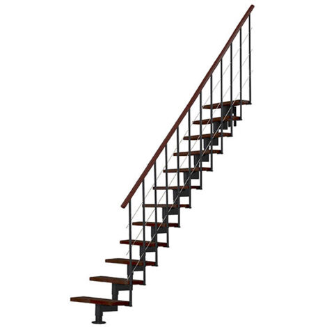 Viertelgewendelte Treppe 12 Stufen - erreichbare Höhe 2.06 bis 2.81m - Schwarze Struktur und Buchenfarbene Stufen - STYLE-I-SNMNOY-12