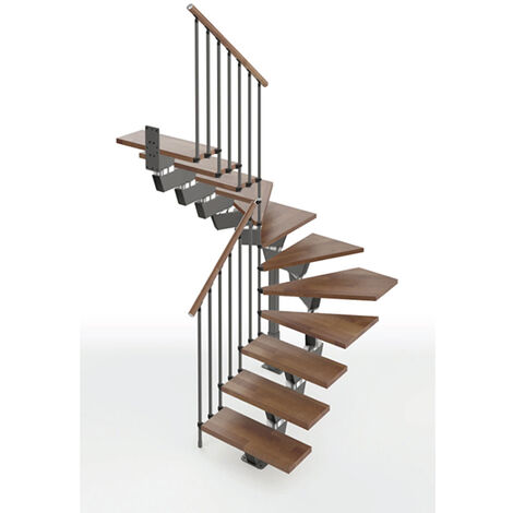 gewundene Treppe aus Nussbaum und silbergrauem Metall, Breite 75cm, 11  Stufen + Podest - KNOCK85/U/NA/RV/11