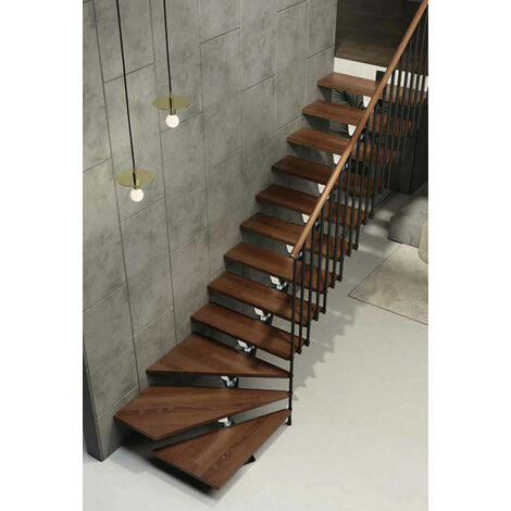 gewundene Treppe Breite 75cm, Nussbaum und Schwarzn 12 Stufen + Podest -  KNOCK75/U/NA/RV/12