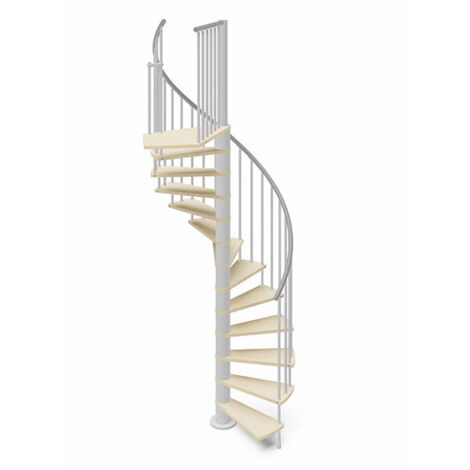 Spindeltreppe mit 12 stufenanzahl - Zu erreichend Höhe 2.46 à 2.88m - Durchmesser 138cm - Holz und weiß - Sens anti-horaire - HOOP138/BB-AH-12