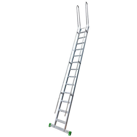 Alu Stufenleiter 4,45m mit beidseitigem Geländer Obere gerade Handläufe, Breite 45cm, Hanlauf beidseitig, Stufentiefe 5mm, Neigungwinkel 70° - S15/16RV