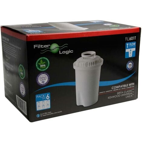 Brita Classic Compatible Water Filter Cartridges FilterLogic FL-601T (6 Pack)  Also Fits Laica Classic, Mavea 107007, Aqua Optima RU916