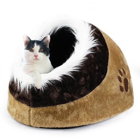 Grotte Pour Animaux En Peluche Maison Pour Chat 48 X 43 X 32 Cm Marron Materiau