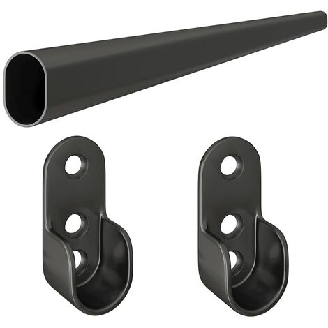 Schrankrohr Schwarz 30x15mm Kleiderstange Garderobenstange Wandhalter 1,15 Meter
