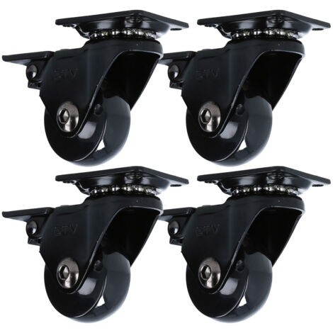 4x Hartboden-Möbelrolle Design Lenkrolle Schwarz Ø35mm Transportrolle mit Bremse