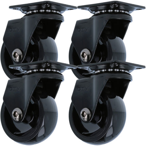 4er Pack Hartboden-Möbelrolle Anschraubplatte Design Lenkrolle Schwarz 50mm