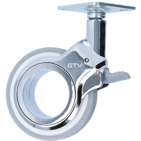 Möbelrolle Chrom glänzend bodenschonend Lenkrolle Laufrolle Grau 75mm mit Bremse