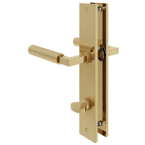 Baustil Türdrücker Schildgarnitur Langschild Türbeschlag Messing Optik Türgriff WC DIN Norm