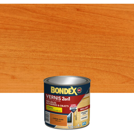 Bondex – Vernis marin intérieur 2 en 1 – Finition chêne doré brillant – Protection bois brut et vernis – Contenance 0,25 L
