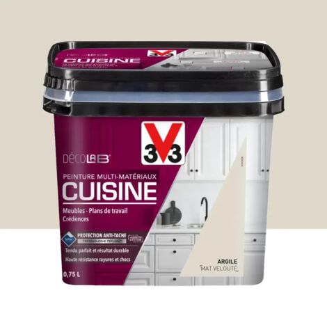V33 – Peinture multi-matériaux cuisine – Antitache et antichoc – Pour meubles et appareils électroménagers – 0,75 L – Aspect velouté argile (1/3)