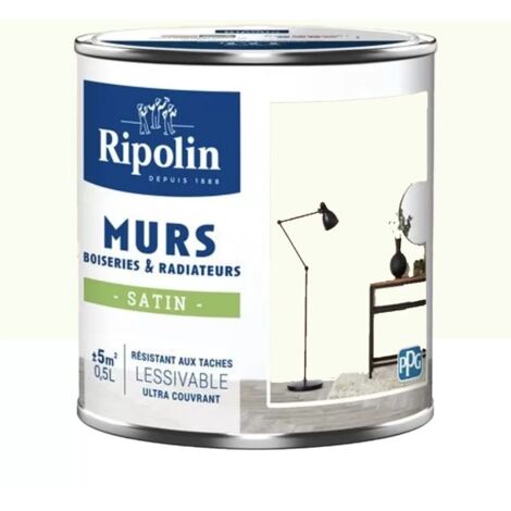 Ripolin – Peinture laque satin blanc 0,5 L – Monocouche très couvrante pour murs, boiseries et radiateurs – Application facile et uniforme