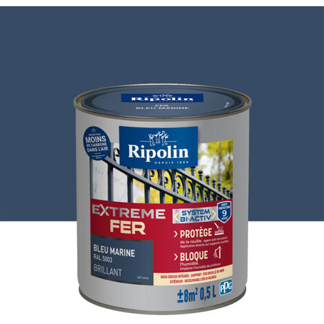Ripolin – Peinture fer antirouille brillante 0,5 L – Bleu marine RAL 5003 – Résistante aux intempéries et aux chocs – Application directe sur métal (1/5)