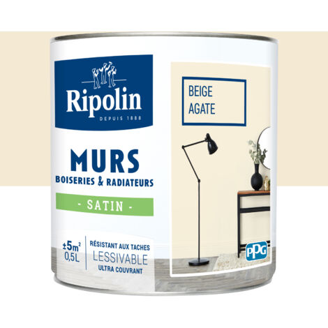 Ripolin – Peinture monocouche beige agate 0,5 L – Très couvrante pour murs, boiseries et radiateurs – Aspect satin pour finition uniforme