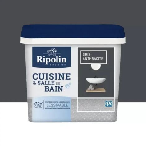 Ripolin – Peinture murale couleur gris anthracite 0,75 L – Effet perlant pour pièces humides – Lessivable et facile à entretenir