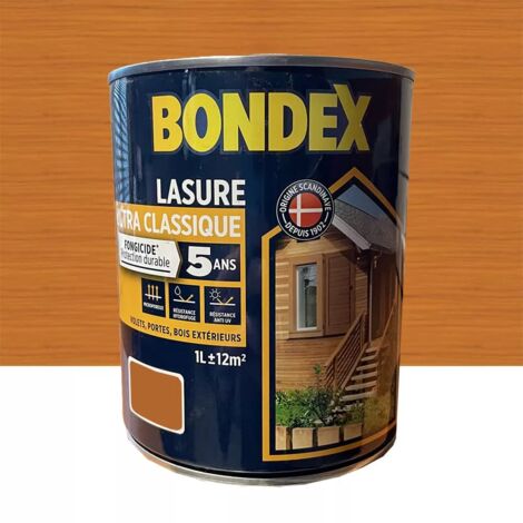 Bondex – Lasure extérieure fongicide 5 ans aspect satiné – 1 L pour bois d'orégon – Résines acryliques pour durabilité et adhérence (1/2)