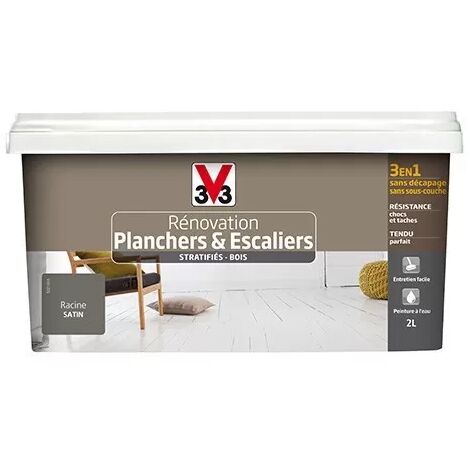 V33 – Peinture pour sol intérieur satin 2 L – Rénovation planchers et escaliers stratifiés – Directement applicable sur bois brut et peint (1/3)