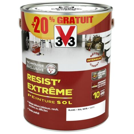 V33 – Peinture pour sol extérieur blanc 3 L – Résine alkyde uréthane – Résistante à l'abrasion et aux hydrocarbures – Tendu parfait