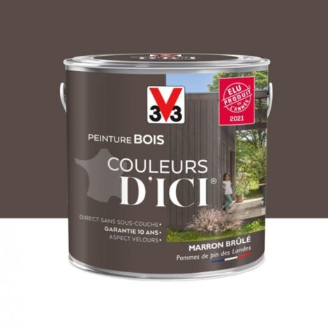 V33 – Peinture bois extérieur velours 2 L – Marron brûlé – Pour tous types de bois – Résultat durable et esthétique