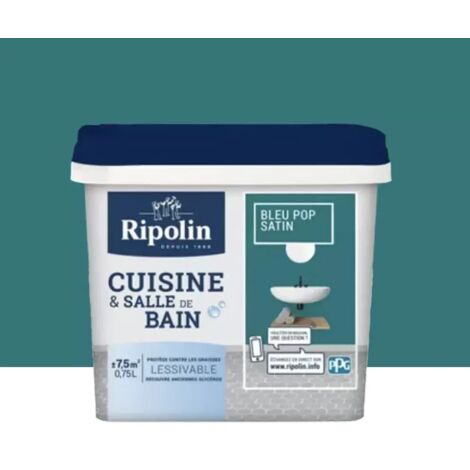 Ripolin – Peinture anti humidité pour cuisine et salle de bain – Bleu pop 0,75 L – Effet perlant et lessivable pour pièces humides (1/4)