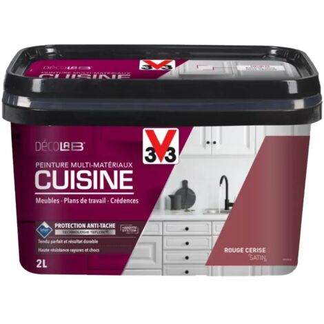 V33 – Peinture multi-matériaux cuisine satin rouge cerise 2 L – Antitache et antichoc – Adhérence sur tous matériaux – Application sans ponçage (1/4)