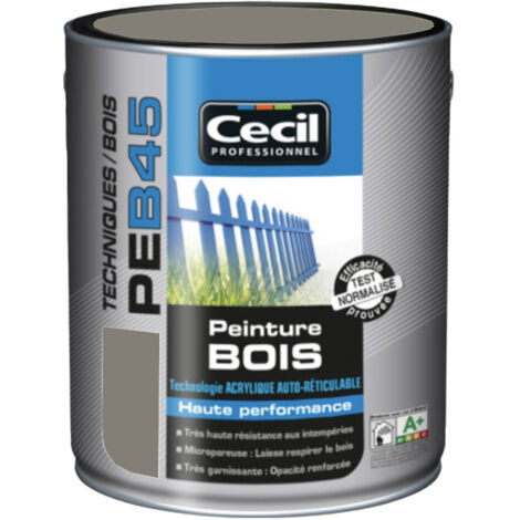 Peinture bois extérieur satin taupe 2,5 L – Résine acrylique hydrophobe – Haute résistance UV et intempéries – Cecil - PEB45 (1/3)