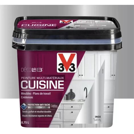 V33 – Peinture multi-matériaux anti humidité satin 0,75 L – Adhérence sur tous matériaux – Antitache et antichoc pour cuisine moderne (1/4)