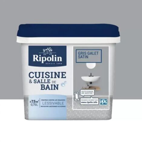 Ripolin – Peinture laque cuisine et salle de bain – Gris galet 0,75 L – Effet perlant pour pièces humides – Très lessivable