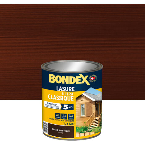 Bondex – Lasure extérieure fongicide 1L – Protection 5 ans – Aspect satiné pour bois – Résines acryliques et actifs fongicides