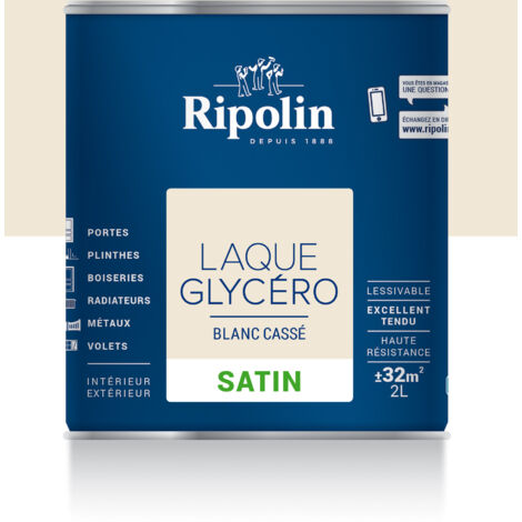 Ripolin – Laque glycéro satin blanc cassé 2 L – Peinture anti humidité pour boiseries et structures métalliques – Résistance accrue et tendu parfait