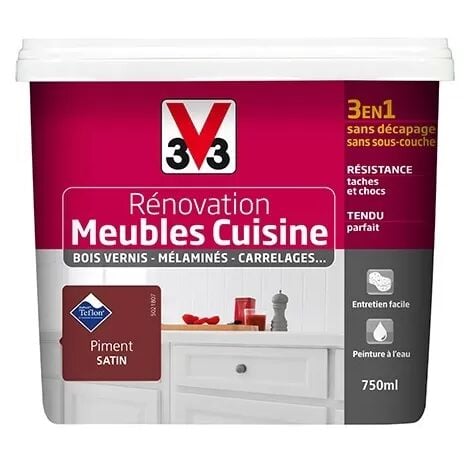 V33 Rénovation Meubles Cuisine (Bois vernis-Mélaminés-Stratifiés) Satin Piment 0,75 L