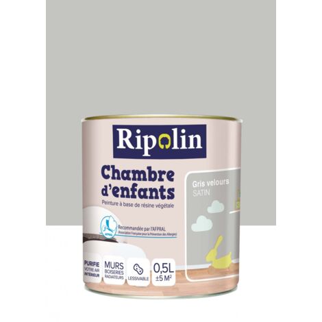 Ripolin – Peinture satinée anti humidité pour chambre d'enfants – Gris velours 0,5 L – Réduit les allergies en captant le formaldéhyde