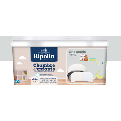 Ripolin – Peinture satinée anti humidité pour chambre d'enfants – Gris souris 2,5 L – Résine végétale captant formaldéhyde