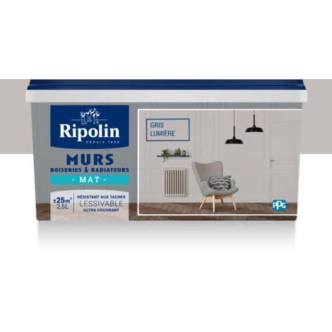Peinture Murs, Boiseries, Radiateurs RIPOLIN Mat Gris lumière 2,5 L