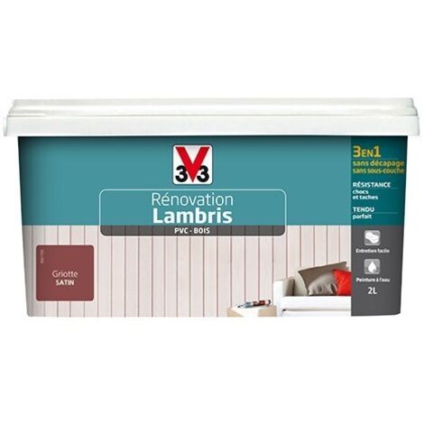 V33 – Peinture acrylique satinée pour lambris PVC et bois – Couleur griotte – 0,75 L – Résistante aux chocs et aux tâches (1/3)
