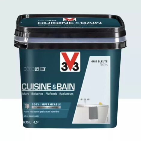 Peinture 100% imperméable Cuisine & bain V33 DécoLAB Gris bleuté 0,75 L (1/3)
