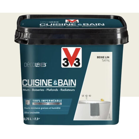 Peinture 100% imperméable Cuisine & bain V33 DécoLAB Beige lin 0,75 L